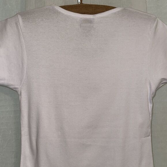 Roundy XL Basic White V-Neck Fitted Baby Doll Short Sleeve Cotton Tee - Picture 4 of 12